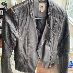 Brown faux leather moto jacket